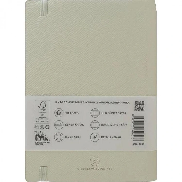 VICTORIAS JOURNALS 226-2401 14x20,5 cm KUKA 416 SAYFA RENKLİ KENAR LASTİKLİ CEPLİ ESNEK KAPAK GÜNLÜK AJANDA - AÇIK YEŞİL