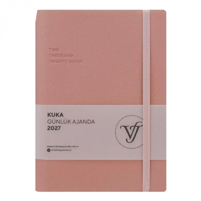 VICTORIAS JOURNALS 226-2404 14x20,5 cm KUKA 416 SAYFA RENKLİ KENAR LASTİKLİ CEPLİ ESNEK KAPAK GÜNLÜK AJANDA - KİRLİ PEMBE