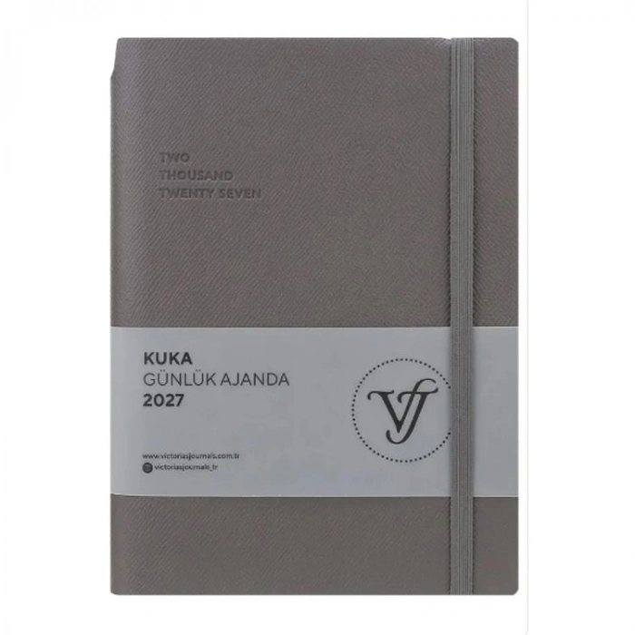 VICTORIAS JOURNALS 226-2406 14x20,5 cm KUKA 416 SAYFA RENKLİ KENAR LASTİKLİ CEPLİ ESNEK KAPAK GÜNLÜK AJANDA - GRİ