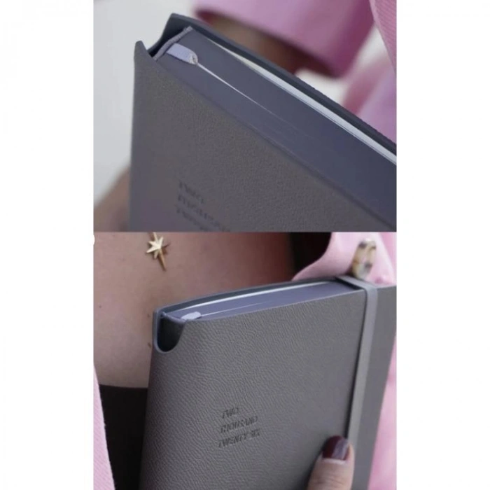 VICTORIAS JOURNALS 226-2406 14x20,5 cm KUKA 416 SAYFA RENKLİ KENAR LASTİKLİ CEPLİ ESNEK KAPAK GÜNLÜK AJANDA - GRİ