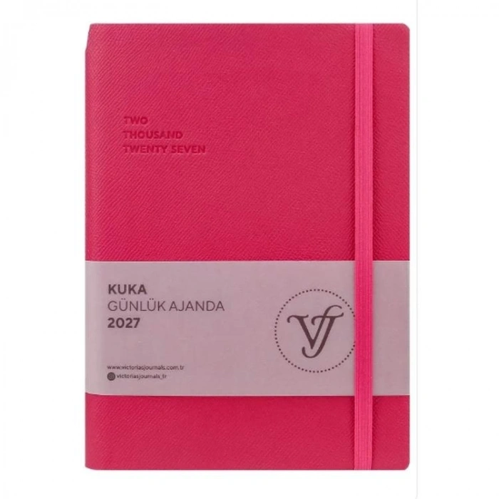 VICTORIAS JOURNALS 226-2407 14x20,5 cm KUKA 416 SAYFA RENKLİ KENAR LASTİKLİ CEPLİ ESNEK KAPAK GÜNLÜK AJANDA - MACENTA
