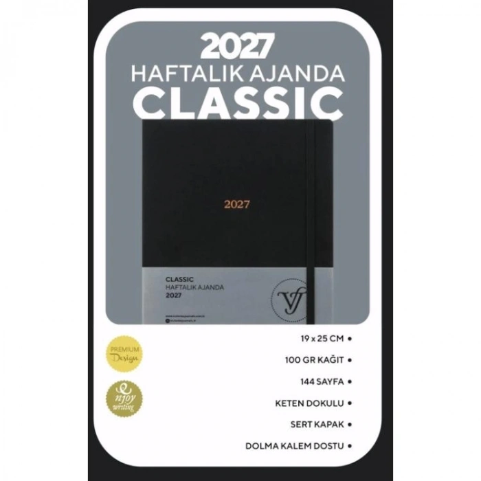 VICTORIAS JOURNALS 226-2301 19X25 A4 CLASSIC SERT KAPAK CEPLİ LASTİKLİ HAFTALIK AJANDA - SİYAH
