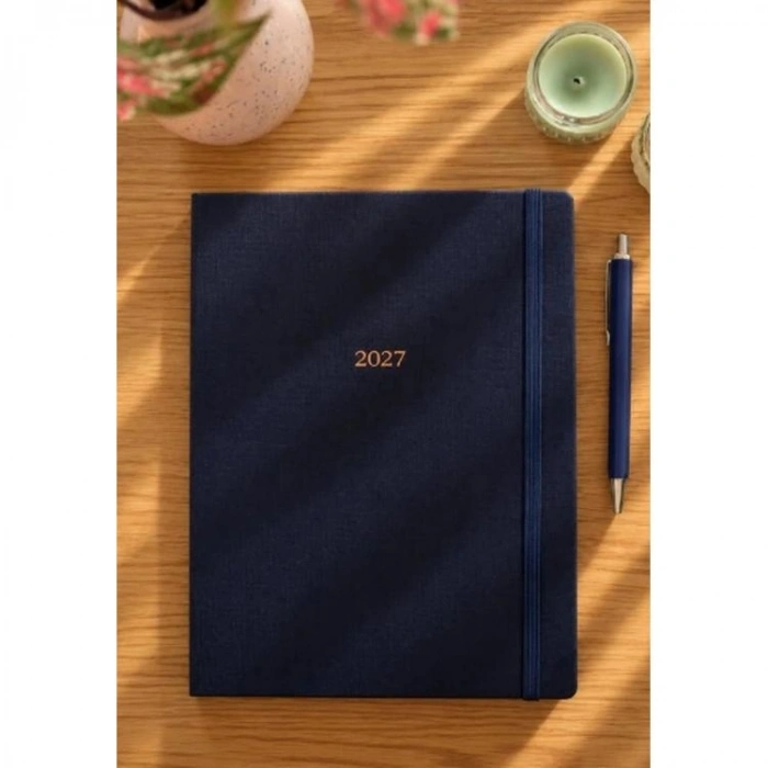 VICTORIAS JOURNALS 226-2302 19X25 A4 CLASSIC SERT KAPAK CEPLİ LASTİKLİ HAFTALIK AJANDA - LACİVERT