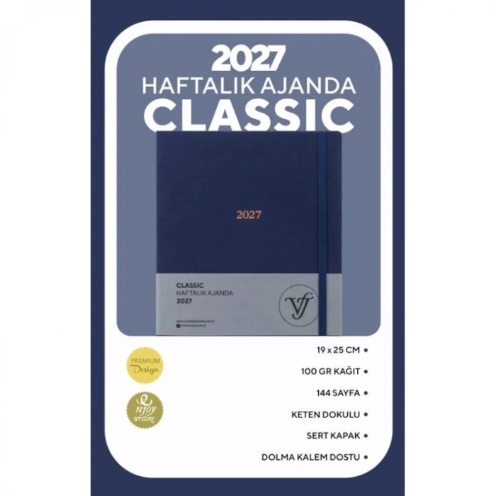 VICTORIAS JOURNALS 226-2302 19X25 A4 CLASSIC SERT KAPAK CEPLİ LASTİKLİ HAFTALIK AJANDA - LACİVERT