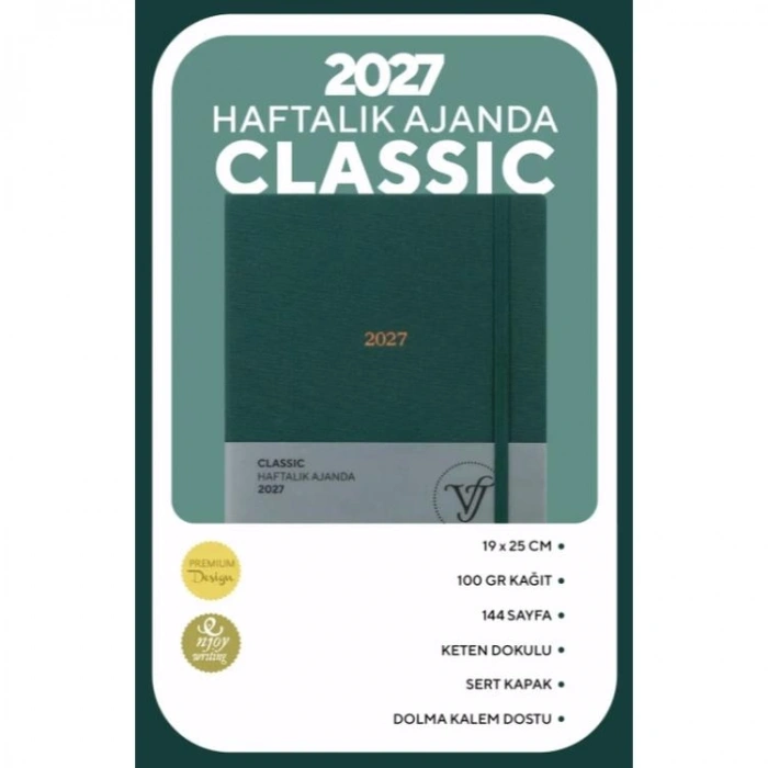 VICTORIAS JOURNALS 226-2304 19X25 A4 CLASSIC SERT KAPAK CEPLİ LASTİKLİ HAFTALIK AJANDA - YEŞİL