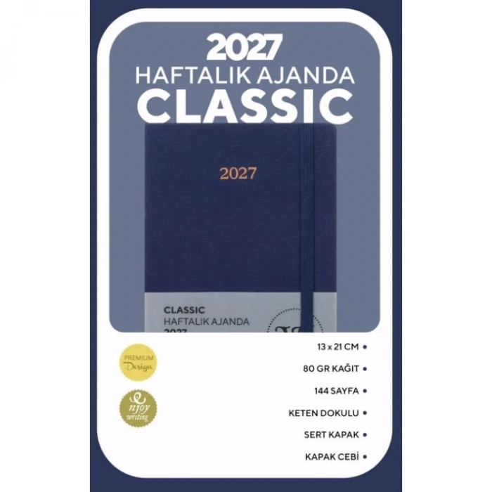 VICTORIAS JOURNALS 226-2310 13x21cm CLASSIC SERT KAPAK CEPLİ LASTİKLİ HAFTALIK AJANDA - MAVİ