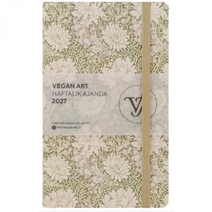 VICTORIAS JOURNALS 226-2320 13x21cm SMYTH VEGAN ART SERT KAPAK CEPLİ LASTİKLİ HAFTALIK AJANDA - DESEN 4