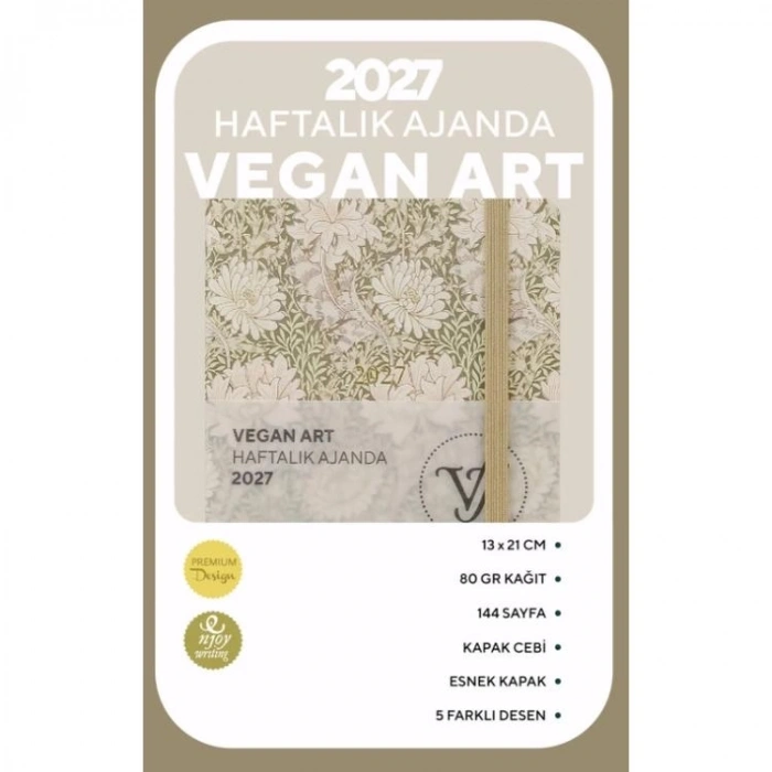 VICTORIAS JOURNALS 226-2320 13x21cm SMYTH VEGAN ART SERT KAPAK CEPLİ LASTİKLİ HAFTALIK AJANDA - DESEN 4