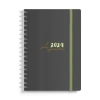 VICTORIAS JOURNALS 9209 14.8x21cm SERT KAPAK LASTİKLİ  SPİRALLİ GÜNLÜK AJANDA - SİYAH YEŞİL