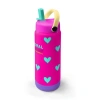 CORAL HIGH 38376 KIDS NEON PEMBE SU YEŞİLİ KALP DESENLİ KATLANIR AĞIZLI PİPETLİ ÇELİK TERMOS 650ML