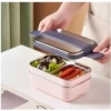 VAGONLIFE BL20183 PASLANMAZ ÇELİK YEMEK KABI - LUNCH BOX 2 KATLI 3 BÖLMELİ 1200 ML PEMBE