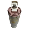 VAGONLİFE DILLER PASLANMAZ ÇELİK ÇİFT KAPAK PİPETLİ/ PİPETSİZ KULLANIM EL ASKI KULPLU DESENLİ CUP TERMOS D9505 880ML  - GOLD