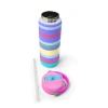 CORAL HIGH 38302 KIDS HIGH MİLKA GRİ SARI ÇİZGİLİ DESENLİ KATLANIR AĞIZLI PİPETLİ ÇELİK TERMOS 650ML