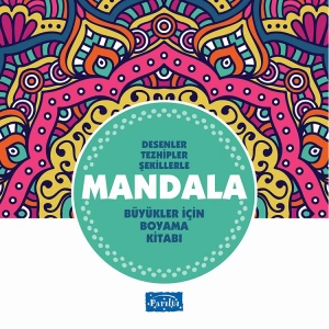 DESENLER TEZHİPLER ŞEKİLLERLE MANDALA TURKUAZ KİTAP BÜYÜKLER İÇİN BOYAMA KİTABI