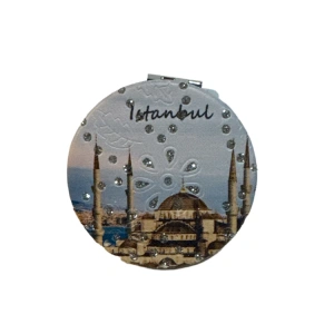 YLZ A00026 İSTANBUL TEMALI YUVARLAK CEP MAKYAJ AYNASI