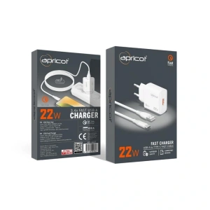 APRİCOT APC-U422T TYPE-C USB-A 22W 3.4A BEYAZ KABLOLU HIZLI EV ŞARJ ADAPTÖRÜ
