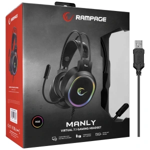 RAMPAGE RM-K12 MANLY SİYAH USB 7.1 RGB GAMİNG MİKROFONLU KULAKLIK