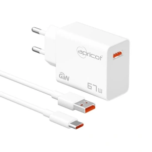 APRİCOT APC-U467 TYPE-C USB-A 67W 3.0 BEYAZ EV/NOTEBOOK KABLOLU ŞARJ ADAPTÖR SETİ