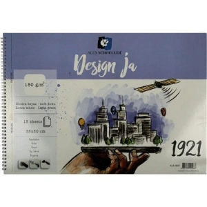 ALEX 35X50cm İNCE DOKULU RESİM DEFTERİ SPİRALLİ KARTON KAPAK 180GR. 15YP. DESING JA ALX-0687