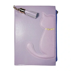 VICTORIAS JOURNALS 125-2127 FERMUAR BÖLMELİ KEDİLİ GEÇMELİ VEGAN KAPAKLI 13X18 100 GR. 160 SAYFA ÇİZGİLİ DEFTER LİLA