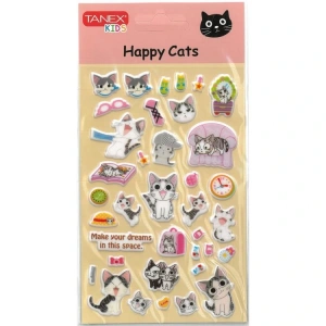 TANEX KIDS TNX-25148 DEKORATİF ETİKETLER - PUFFY SEMPATİK KEDİ-8 SERİSİ STICKER - TEKLİ