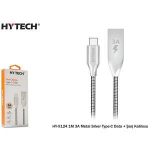 HYTECH HY-X124 1M 3A METAL SILVER TYPE-C DATA+ ŞARJ KABLOSU