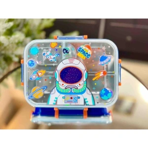 VEST BES0021 ASTRONOT 2  DESENLİ ŞEFFAF KAPAKLI 3 BÖLMELİ 800 ML ÇELİK BESLENME KABI