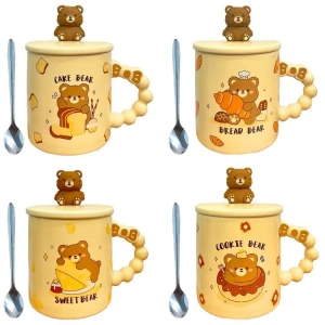 HUN CERAMİC 2-369 AYICIK KAŞIKLI KAPAKLI PORSELEN MUG KUPA - TEKLİ