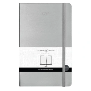 VICTORIAS JOURNALS 9178 13x21cm SERT KAPAK LASTİKLİ CEPLİ DE LUXE GÜNLÜK AJANDA - KENAR YALDIZLI GÜMÜŞ