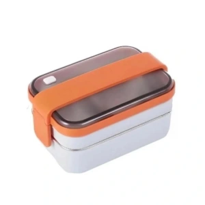 VAGONLIFE BL20183 PASLANMAZ ÇELİK YEMEK KABI - LUNCH BOX 2 KATLI 3 BÖLMELİ 1200 ML BEYAZ-TURUNCU