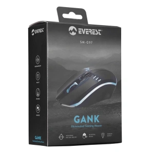 EVEREST SM-G97 GANK USB RAİNBOW IŞIKLI KABLOLU OYUNCU MOUSE SİYAH