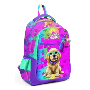 CORAL HIGH 23649 KIDS MIXED MOR PEMBE KÖPEK DESENLİ ÜÇ BÖLMELİ OKUL SIRT ÇANTASI