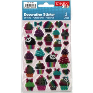 TANEX KIDS TNX-25161 DEKORATİF ETİKETLER - PUFFY RENKLİ PASTA SERİSİ STICKER - TEKLİ