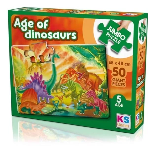 KS GAMES JP31012 AGE OF DINOSAURS 68x48cm JUMBO YAPBOZ/PUZZLE 50 PARÇA  5YAŞ