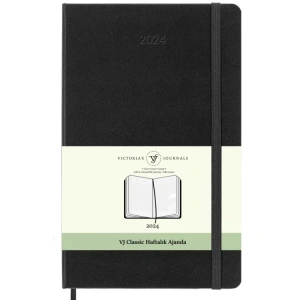 VICTORIAS JOURNALS 9146 19x25cm SERT KAPAK LASTİKLİ CEPLİ CLASSIC HAFTALIK AJANDA - SİYAH