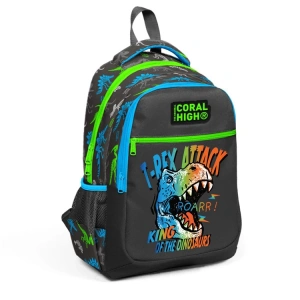 CORAL HIGH 23482 GRİ DİNOZOR DESENLİ ÜÇ BÖLMELİ SIRT ÇANTASI