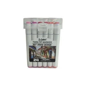 TMN 593075 Z-COLORS ART DRAW DESING ÇİFT UÇLU MARKER SAPLI PVC KUTU 24 RENK