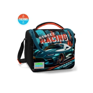 CORAL HIGH 11765 KIDS SİYAH NEFTİ YARIŞ ARABASI DESENLİ THERMO BESLENME ÇANTASI