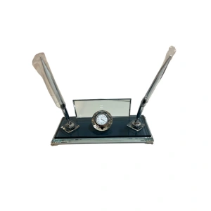 SADE HEDİYELİK KRİSTAL MASA SETİ SAATLİ- İKİ KALEMLİ NO:M520
