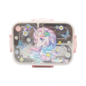 VEST BES0015 UNICORN 2 DESENLİ ŞEFFAF KAPAKLI 3 BÖLMELİ 800 ML ÇELİK BESLENME KABI