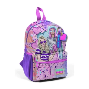 CORAL HIGH 23555 KIDS PEMBE MOR FASHION GIRL DESENLİ İKİ BÖLMELİ MİNİK YUVA SIRT ÇANTASI