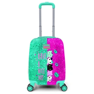 CORAL HIGH 16725 MİNİ PEMBE SU YEŞİLİ KEDİ DESENLİ VALİZ