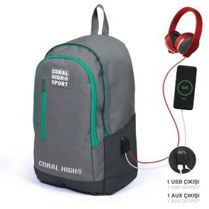 CORAL HIGH 23233 GRİ USB + AUX SOKETLİ ÜÇ BÖLMELİ SIRT ÇANTASI
