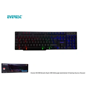EVEREST KB-188 BOREALIS USB GÖKKUŞAĞI AYDINLATMALI Q OYUNCU KLAVYESİ SİYAH