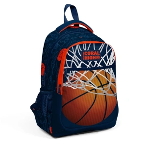 CORAL HIGH 23493 ÜÇ BÖLMELİ LACİVERT TURUNCU BASKETBOL DESENLİ SIRT ÇANTASI