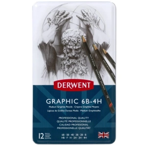 DERWENT GRAPHIC PENCIL MEDIUM -  DERECELİ KALEM SETİ 12 li TENEKE KUTU