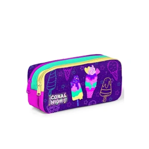 CORAL HIGH 12088 KIDS MOR PEMBE DONDURMA DESENLİ İKİ BÖLMELİ KALEM ÇANTASI