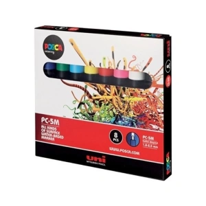 UNİ POSCA SU BAZLI POSTER MARKER 8Lİ (7+1) ANARENKLER PC-5M 1.8-2.5