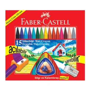 FABER CASTELL SİLİNEBİLİR WAX CRAYON PASTEL BOYA 15Lİ