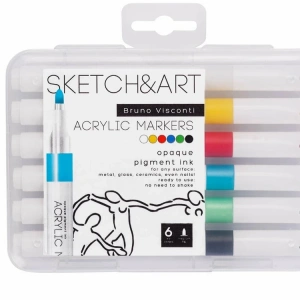 BRUNO VISCONTI 22-0125 SKETCH & ART AKRİLİK MARKER KALEM PLASTİK KUTULU 6 RENK